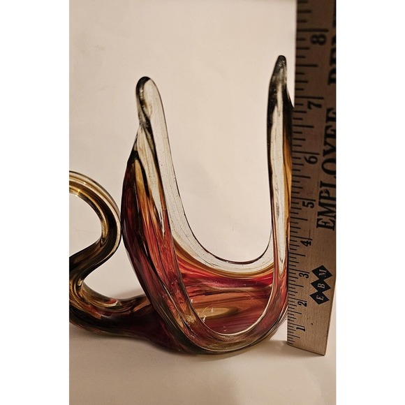 Art Glass Swan Napkin Holder Reds Browns Sooner Style Elegant Statement - Picture 10 of 11